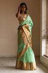 Buy_Priyanka Raajiv_Green Silk Chanderi Woven Thread Saree _at_Aza_Fashions