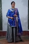 Buy_Latha Puttanna_Blue Silk Embroidered Dupatta _at_Aza_Fashions