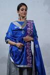 Shop_Latha Puttanna_Blue Silk Embroidered Dupatta _at_Aza_Fashions