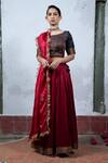 Buy_Latha Puttanna_Maroon Silk Round Embroidered Lehenga Set _at_Aza_Fashions