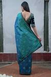 Shop_Latha Puttanna_Blue Silk V Neck Hand Block Printed Saree _at_Aza_Fashions