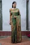 Latha Puttanna_Green Silk V Neck Hand Block Printed Saree _Online_at_Aza_Fashions