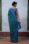 Shop_Latha Puttanna_Blue Chiffon Round Hand Block Printed Saree With Blouse_at_Aza_Fashions