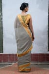 Shop_Latha Puttanna_Grey Chiffon Round Hand Block Printed Saree With Blouse _at_Aza_Fashions