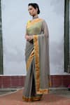 Latha Puttanna_Grey Chiffon Round Hand Block Printed Saree With Blouse _Online_at_Aza_Fashions