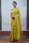 Buy_Latha Puttanna_Yellow Chiffon Round Hand Block Printed Saree With Blouse_at_Aza_Fashions