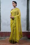 Latha Puttanna_Yellow Chiffon Round Hand Block Printed Saree With Blouse_Online_at_Aza_Fashions