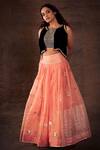 Buy_Latha Puttanna_Peach Blouse Brocade Lehenga Georgette Embroidered Gota Work Set With Jacket _at_Aza_Fashions