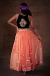 Shop_Latha Puttanna_Peach Blouse Brocade Lehenga Georgette Embroidered Gota Work Set With Jacket _at_Aza_Fashions