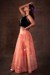 Latha Puttanna_Peach Blouse Brocade Lehenga Georgette Embroidered Gota Work Set With Jacket _Online_at_Aza_Fashions