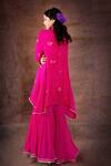 Shop_LATHA PUTTANNA_Pink Georgette Ganderbunda Motifs Band Collar Asymmetric Kurta And Sharara Set _at_Aza_Fashions