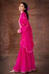 LATHA PUTTANNA_Pink Georgette Ganderbunda Motifs Band Collar Asymmetric Kurta And Sharara Set _Online_at_Aza_Fashions