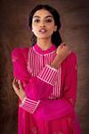 Buy_LATHA PUTTANNA_Pink Georgette Ganderbunda Motifs Band Collar Asymmetric Kurta And Sharara Set _Online_at_Aza_Fashions