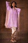 Buy_Latha Puttanna_Purple Crepe Sleeves Silk Brocade Rose Panelled Tunic _at_Aza_Fashions