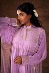 Buy_Latha Puttanna_Purple Crepe Sleeves Silk Brocade Rose Panelled Tunic _Online_at_Aza_Fashions
