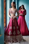 Shop_Jigar & Nikita_Purple Raw Silk Embroidery Floral Blouse And Bridal Lehenga Set _at_Aza_Fashions