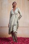 Buy_Bindani by Jigar & Nikita_Green Habutai Silk Overlap Kurta And Salwar Set_at_Aza_Fashions