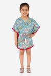 Buy_Lil Peacock_Blue Cotton Printed Kaftan Dress _at_Aza_Fashions