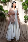 Buy_Labbada_White Chanderi V Neck Dress With Embroidered Jacket _at_Aza_Fashions