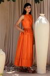 Buy_Labbada_Orange Chanderi Round Dress  _at_Aza_Fashions