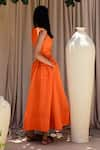 Labbada_Orange Chanderi Round Dress  _Online_at_Aza_Fashions