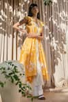 Buy_Labbada_Yellow Chanderi Round Jacket And Palazzo Set _at_Aza_Fashions