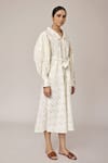 Pallavi Kandoi_White 100% Cotton Printed Floral Straight Collar Puff Sleeve Dress _Online_at_Aza_Fashions