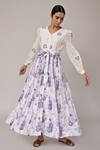 Buy_Pallavi Kandoi_White Cotton Floral Embroidered Top And Printed Skirt Set_at_Aza_Fashions