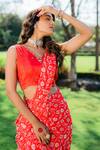 Buy_REDPINE DESIGNS_Red Silk, Viscose Embroidery, Sequins, Pre-draped Floral Print Saree With Blouse _Online_at_Aza_Fashions