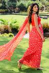 REDPINE DESIGNS_Red Silk, Viscose Embroidery, Sequins, Pre-draped Floral Print Saree With Blouse _Online_at_Aza_Fashions
