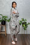 Rhe-Ana_Grey Silk Floral Band Tunic And Pant Set  _Online_at_Aza_Fashions