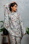 Rhe-Ana_Grey Silk Floral Band Tunic And Pant Set  _at_Aza_Fashions