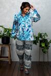 Buy_Rhe-Ana_Blue Cotton Tropical And Geometric Print Collared Neck Shirt & Pant Set _at_Aza_Fashions