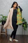Buy_Rhe-Ana_Yellow Permanently Pleated Printed Abstract Open Neck Cape  _at_Aza_Fashions