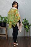 Shop_Rhe-Ana_Yellow Permanently Pleated Printed Abstract Open Neck Cape  _at_Aza_Fashions
