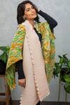 Buy_Rhe-Ana_Yellow Permanently Pleated Printed Abstract Open Neck Cape  _Online_at_Aza_Fashions