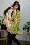 Shop_Rhe-Ana_Yellow Permanently Pleated Printed Abstract Open Neck Cape  _Online_at_Aza_Fashions