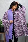 Rhe-Ana_Purple Permanently Pleated Printed Floral Open Neck Cape  _at_Aza_Fashions