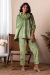 Buy_Rhe-Ana_Green 100% Polyester Plain Cowl Neck Wallis Top And Joggers Set _at_Aza_Fashions
