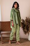 Rhe-Ana_Green 100% Polyester Plain Cowl Neck Wallis Top And Joggers Set _Online_at_Aza_Fashions