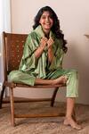 Buy_Rhe-Ana_Green 100% Polyester Plain Cowl Neck Wallis Top And Joggers Set _Online_at_Aza_Fashions