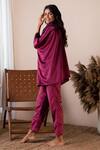 Rhe-Ana_Maroon 100% Polyester Plain Cowl Neck Wallis Top And Joggers Set _Online_at_Aza_Fashions