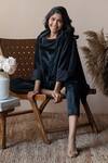 Buy_Rhe-Ana_Black 100% Polyester Plain Cowl Neck Wallis Top And Joggers Set _Online_at_Aza_Fashions