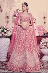 Shop_Bindani by Jigar & Nikita_Pink Floral Resham Embroidered Lehenga Set_at_Aza_Fashions