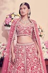 Bindani by Jigar & Nikita_Pink Floral Resham Embroidered Lehenga Set_Online_at_Aza_Fashions