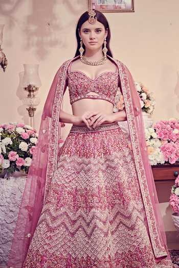 Buy Bindani by Jigar & Nikita Pink Zardozi Embroidered Lehenga Set
