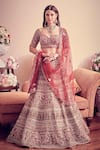 Buy_Bindani by Jigar & Nikita_Green Velvet Floral Embroidered Lehenga Set_at_Aza_Fashions