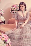 Bindani by Jigar & Nikita_Green Velvet Floral Embroidered Lehenga Set_Online_at_Aza_Fashions