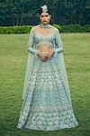 Buy_Jigar & Nikita_Blue Silk Embellished Sequins V Neck Bridal Lehenga Set  _at_Aza_Fashions