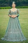 Buy_Jigar & Nikita_Blue Organza Embroidered Floral Motifs Sweetheart Bridal Lehenga Set  _at_Aza_Fashions